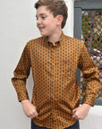 Kid's Cotton Gold Aztec Digital Print Dress Shirt