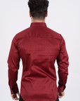 Men's Cotton Red Monogram Digital Print Dress Shirt