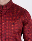 Men's Cotton Red Monogram Digital Print Dress Shirt