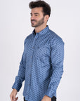 Men's Cotton Blue Aztec Digital Print Dress Shirt