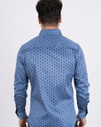 Men's Cotton Blue Aztec Digital Print Dress Shirt