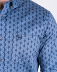 Men's Cotton Blue Aztec Digital Print Dress Shirt