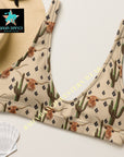 Yeehaw Longhorn Ranch Cactus Bikini Top