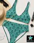 Yeehaw Turquoise Floral Leather Print Bikini