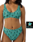 Yeehaw Turquoise Floral Leather Print Bikini
