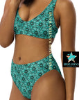 Yeehaw Turquoise Floral Leather Print Bikini