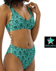 Yeehaw Turquoise Floral Leather Print Bikini