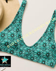 Yeehaw Turquoise Floral Leather Print Bikini Top
