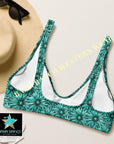 Yeehaw Turquoise Floral Leather Print Bikini Top