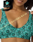 Yeehaw Turquoise Floral Leather Print Bikini Top