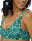 Yeehaw Turquoise Floral Leather Print Bikini Top