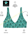 Yeehaw Turquoise Floral Leather Print Bikini Top