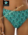 Yeehaw Turquoise Floral Leather Print Bikini Bottom