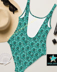 Yeehaw Turquoise Floral Leather Print One-Piece Swimsuit