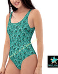 Yeehaw Turquoise Floral Leather Print One-Piece Swimsuit