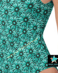 Yeehaw Turquoise Floral Leather Print One-Piece Swimsuit
