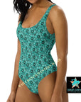 Yeehaw Turquoise Floral Leather Print One-Piece Swimsuit