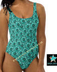 Yeehaw Turquoise Floral Leather Print One-Piece Swimsuit