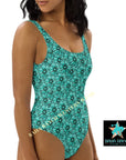 Yeehaw Turquoise Floral Leather Print One-Piece Swimsuit