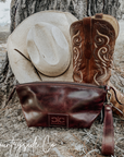 Whiskey Tooled Leather Wristlet - Toiletry Bag
