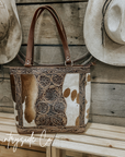 Lucille Cowhide and Tooled Leather Tote Bag
