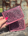 Tooled Leather Pouch Organizer, Turquoise or Pink