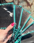 Tooled Leather Pouch Organizer, Turquoise or Pink