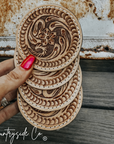 Handmade Tooled Leather Coaster Set by Countryside Co.