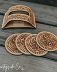 Handmade Tooled Leather Coaster Set by Countryside Co.