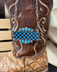 Checkered Turquoise & Black Statement Necklace