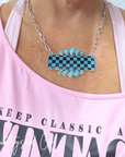 Checkered Turquoise & Black Statement Necklace
