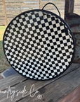 Checkered Tooled Leather Hat Box