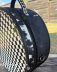 Checkered Tooled Leather Hat Box