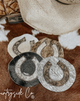 Horseshoe Cowhide Coaster Set