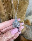 Tooled Silver & Turquoise Accent Cowtag Necklace