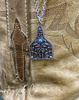 Tooled Silver & Turquoise Accent Cowtag Necklace