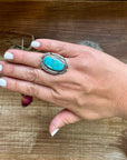 Oval Ring- Size 8- Kingman turquoise ring and sterling silver