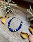 Lapis & Sterling Silver Bracelet – 6.5 Inch + Extender – 8 mm Round Beads