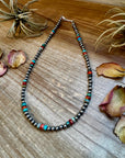18-Inch Sterling Silver Pearl Necklace – Mixed Turquoise & Spiny Oyster (5mm)