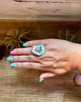 Cowboy Hat Ring with Kingman Turquoise – Triple Stone – Size 7.5 – Sterling Silver