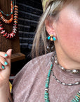 Stud Earrings – Orange Spiny & Turquoise (Stamped Marcella James)