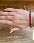 Red Coral Cuff Bracelet – Native Made by Russell Sam, Sterling Silver