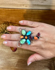 Dragon Fly Ring - Adjustable - Mix Stone & Sterling Silver