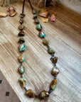 34-Inch Long Turquoise Nugget & Brown Shell Necklace