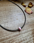 Sterling Silver Pearl Choker – Pink Conch Saucer Center – 14.5" + Extender