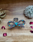 Pearl and turquoise magnesite bead bow hair clips