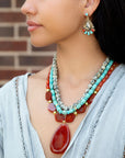 Red Carnelian Colorful Golden Pendant Necklace