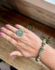 Green Turquoise Chip Bracelet with Sterling Silver Saucers & Chain