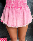 Pink Frayed Denim Skort