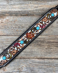DC65- Floral White Inlay Wide Dog Collar SM-LG Turquoise Cabochons